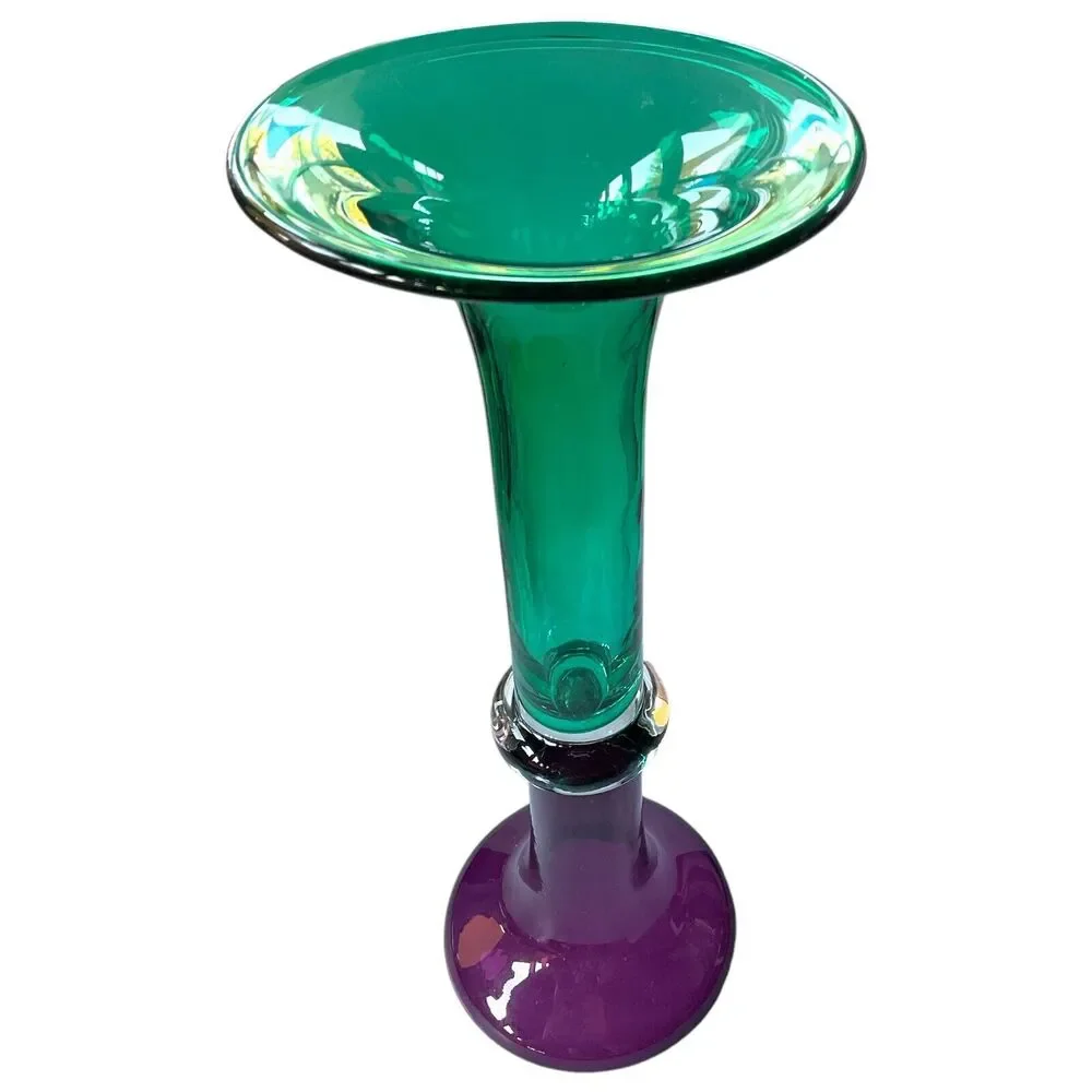Purple Green Double Trumpet Art Glass Vase‎ Cylindrical Eclectic Contemporary